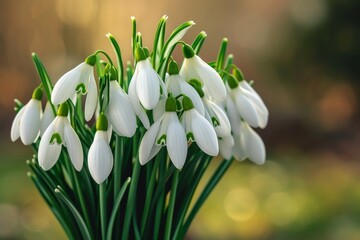 Fototapeta premium delicate bouquet of snowdrops brings spring's charm, Generative AI