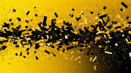 A yellow and black image with a lot of black and yellow squares. The squares are scattered all over the image, creating a sense of chaos and disorder