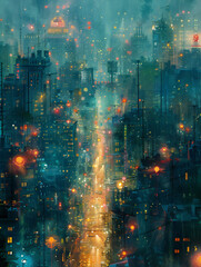 night city street, city lights, Night bokeh light in big city, abstract blur defocused background.