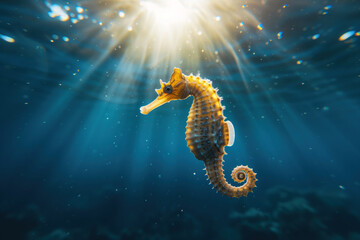 Seahorse floating under water in the sea