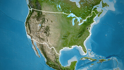 Shape of United States of America. Glowed. Satellite.