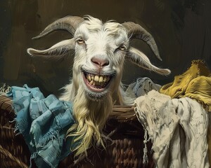 Mischief in the Barn: Grinning Goat Portrait