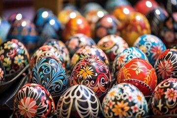 Fototapeta na wymiar Easter Holiday Decorated Egg: A Beautifully Crafted Symbol of Tradition and Celebration, Painted with Vibrant Colors and Intricate Patterns, Set against a Festive Background.