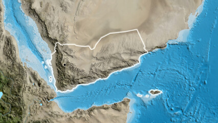 Fototapeta premium Shape of Yemen. Glowed. Satellite.