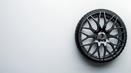Single wheel with modern alu rims on white background. generative ai 