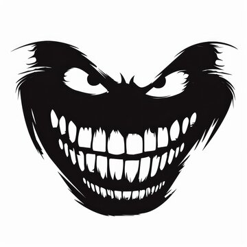Funny black monster face isolated on white background. Vector illustration.
