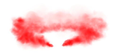 Red smog clouds on floor. Fog or smoke. Isolated transparent special effect. Morning fog over land or water surface. Magic haze. PNG.