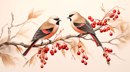 vector illustration of cute birds on branch