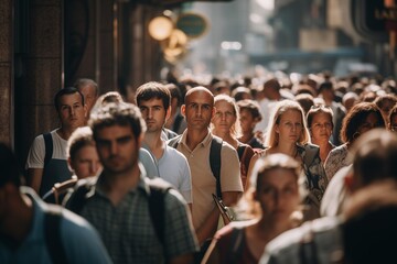 photo of crowded street sidewalk diverse people shot on telephoto lens in the morning in summer --ar 3:2 --v 5.2 Job ID: 043b6067-6efa-4f3c-82bb-ba79ddd61cf1