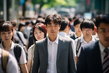 Crowd of business commuter people walking street in Japan