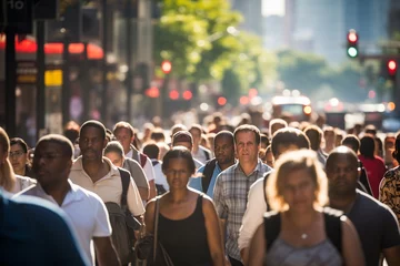 Zelfklevend Fotobehang Verenigde Staten Crowd of people walking on city street