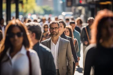 Foto op Aluminium Verenigde Staten Crowd of people walking on city street