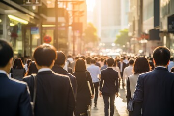 Anonymous crowd of people walking city street