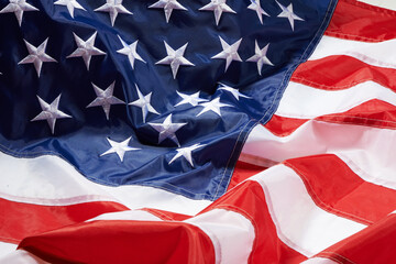 US flag, stars and stripes for nation with wallpaper, graphic or background with fabric texture....