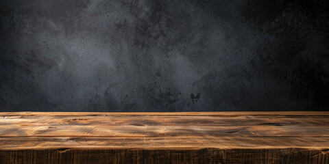Empty wooden table top on dark grey background,  product display presentation and social media...