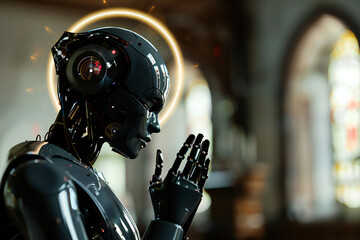 robot, prayer, cyborg, android, divine, priest, religion, temple, church