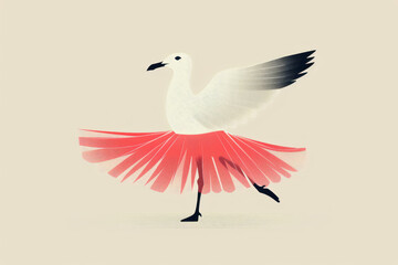 Seagull Ballet Logo, Linear drawing of a faceless seagull in pink tutu, Simple black outline