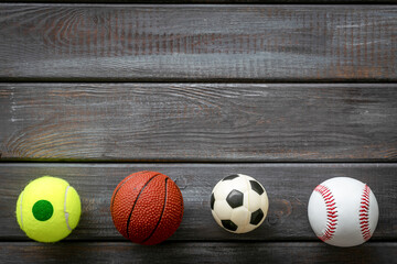 Many different sport games - soccer basketball baseball balls