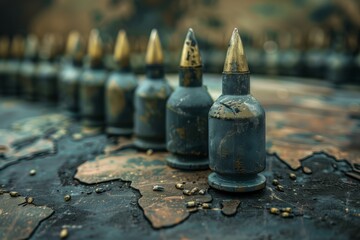 Old bullets on a map with dripped wax