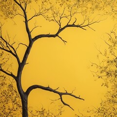 Yellow background and trees branches and leaves