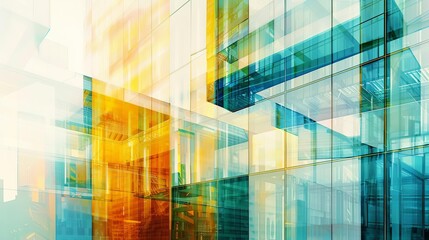 Captivating Abstract Composition of Overlapping Translucent Glass Shapes, Modern Architectural Multiple Exposure Illustration - obrazy, fototapety, plakaty