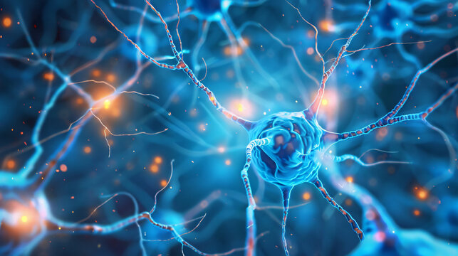 Close up active nerve cells. Human brain stimulation with neurons, level of mind, intellectual achievements, development of mental abilities concept - Powered by Adobe