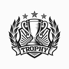 Trophy Tournament Badge Logo Design Vector Template. Black icons Victory trophies and awards