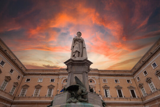 Giacomo Leopardi monument in Recanati (in the middle of Leopardi's Square)