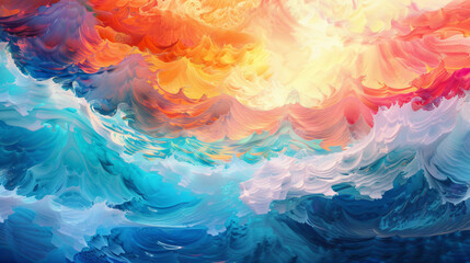 Colorful sky and ocean wave abstract background. Oil painting style.