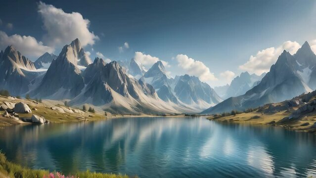 Beautiful landscape with mountains and lake