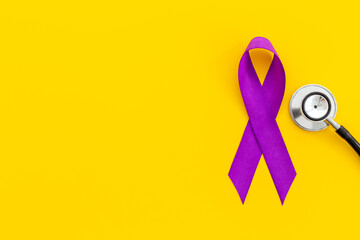 Purple ribbon symbol of pancreas cancer and Alzheimer's disease awareness concept