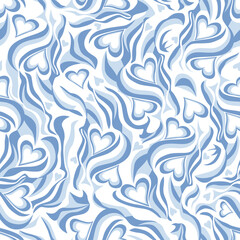 blue marbled heart seamless vector pattern