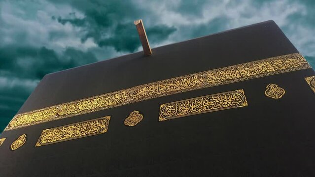 Kaaba in Masjid Al Haram Moving Clouds Time Lapse. Makkah Mecca. Islamic Holy Site