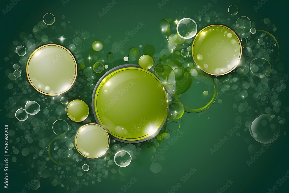 Poster green banner background with bubbles and circles with space for text, copy space backdrop for presen