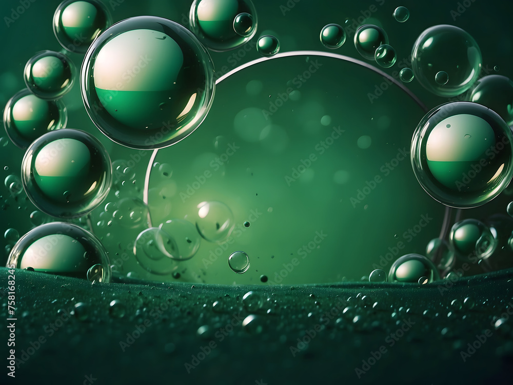 Poster green banner background with bubbles and circles with space for text, copy space backdrop for presen