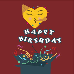 party emoji balloon coming out of a box with confetti. party emoji balloon. emotion concept. Happy Birthday. cards happy birthday. party emoticon. greeting card. party celebration - Stock vector