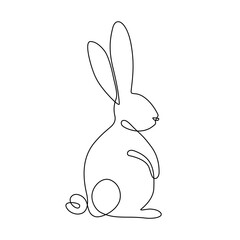Zajączek wielkanocny rysowany jedną ciągłą linią. Sylwetka uroczego królika w prostym minimalistycznym stylu. Ilustracja wektorowa.
