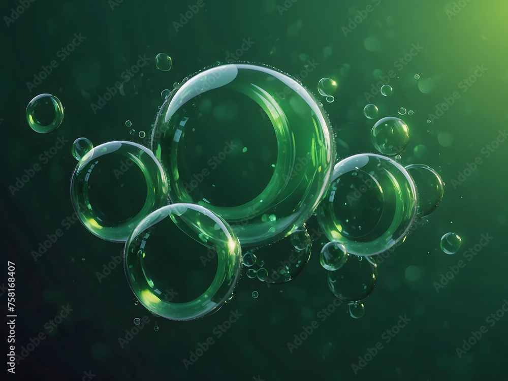 Poster green banner background with bubbles and circles with space for text, copy space backdrop for presen