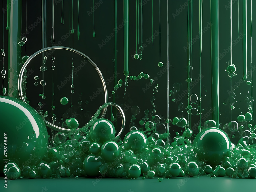 Poster green banner background with bubbles and circles with space for text, copy space backdrop for presen