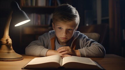 Concentrated Child Doing Homework at Home

 - obrazy, fototapety, plakaty