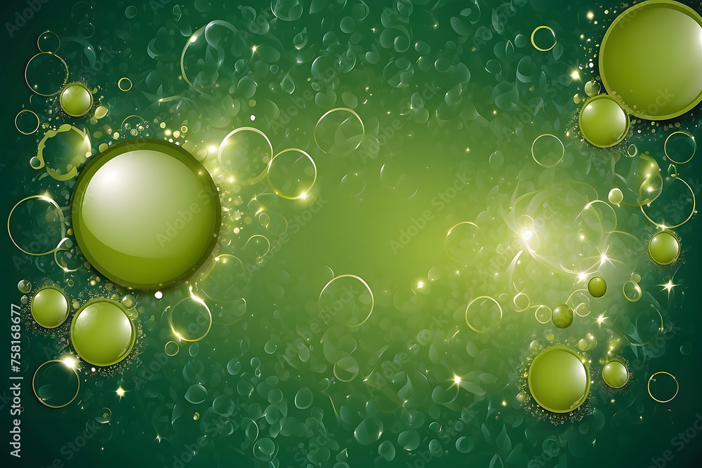 Poster green banner background with bubbles and circles with space for text, copy space backdrop for presen
