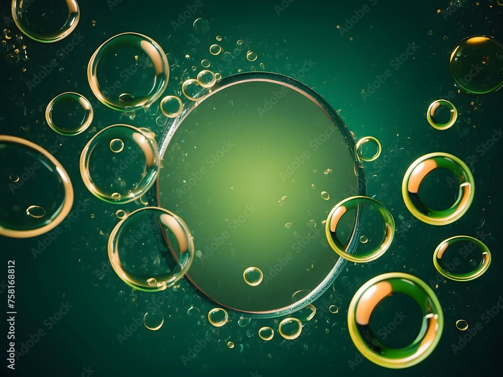 Poster green banner background with bubbles and circles with space for text, copy space backdrop for presen