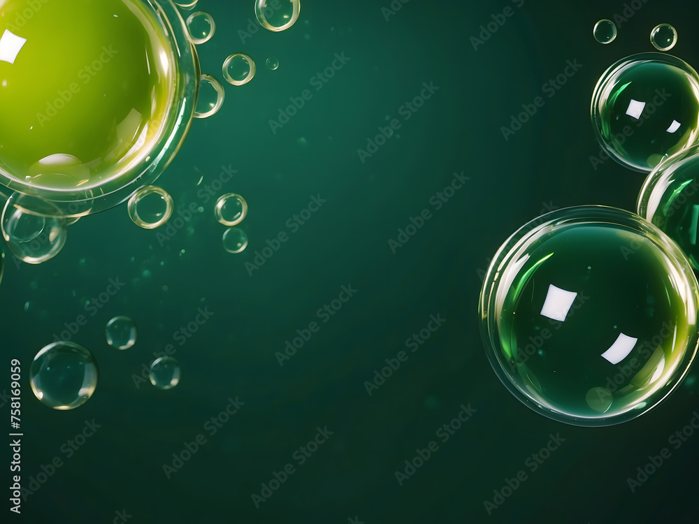 Poster green banner background with bubbles and circles with space for text, copy space backdrop for presen