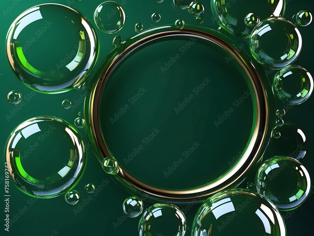 Poster green banner background with bubbles and circles with space for text, copy space backdrop for presen
