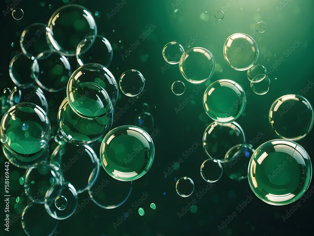Poster green banner background with bubbles and circles with space for text, copy space backdrop for presen
