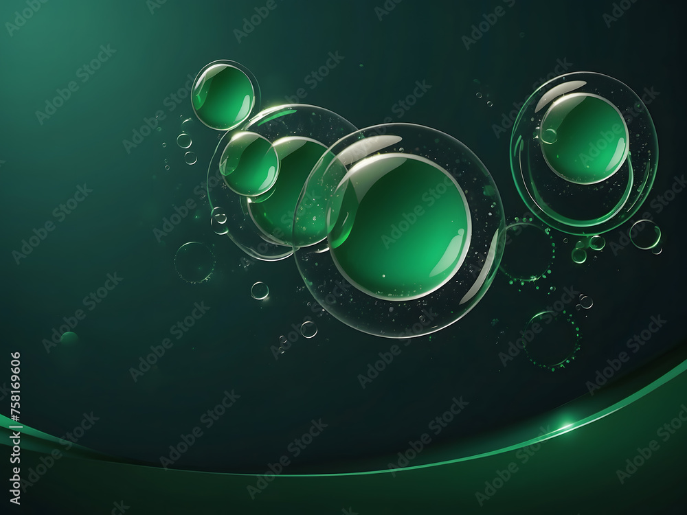 Poster green banner background with bubbles and circles with space for text, copy space backdrop for presen