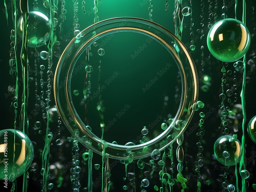 Poster green banner background with bubbles and circles with space for text, copy space backdrop for presen