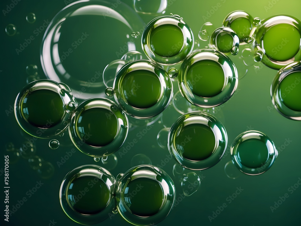 Poster green banner background with bubbles and circles with space for text, copy space backdrop for presen