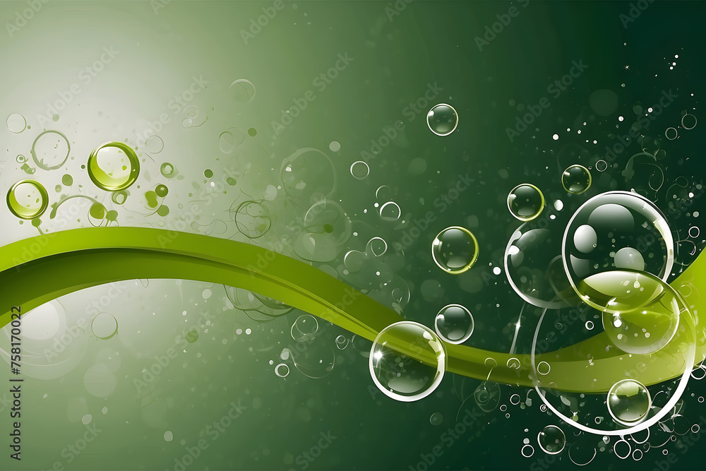 Poster green banner background with bubbles and circles with space for text, copy space backdrop for presen