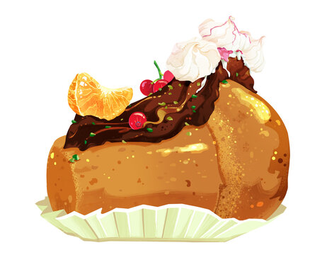cake with chocolate, orange, cherries, whipped cream clip art preview